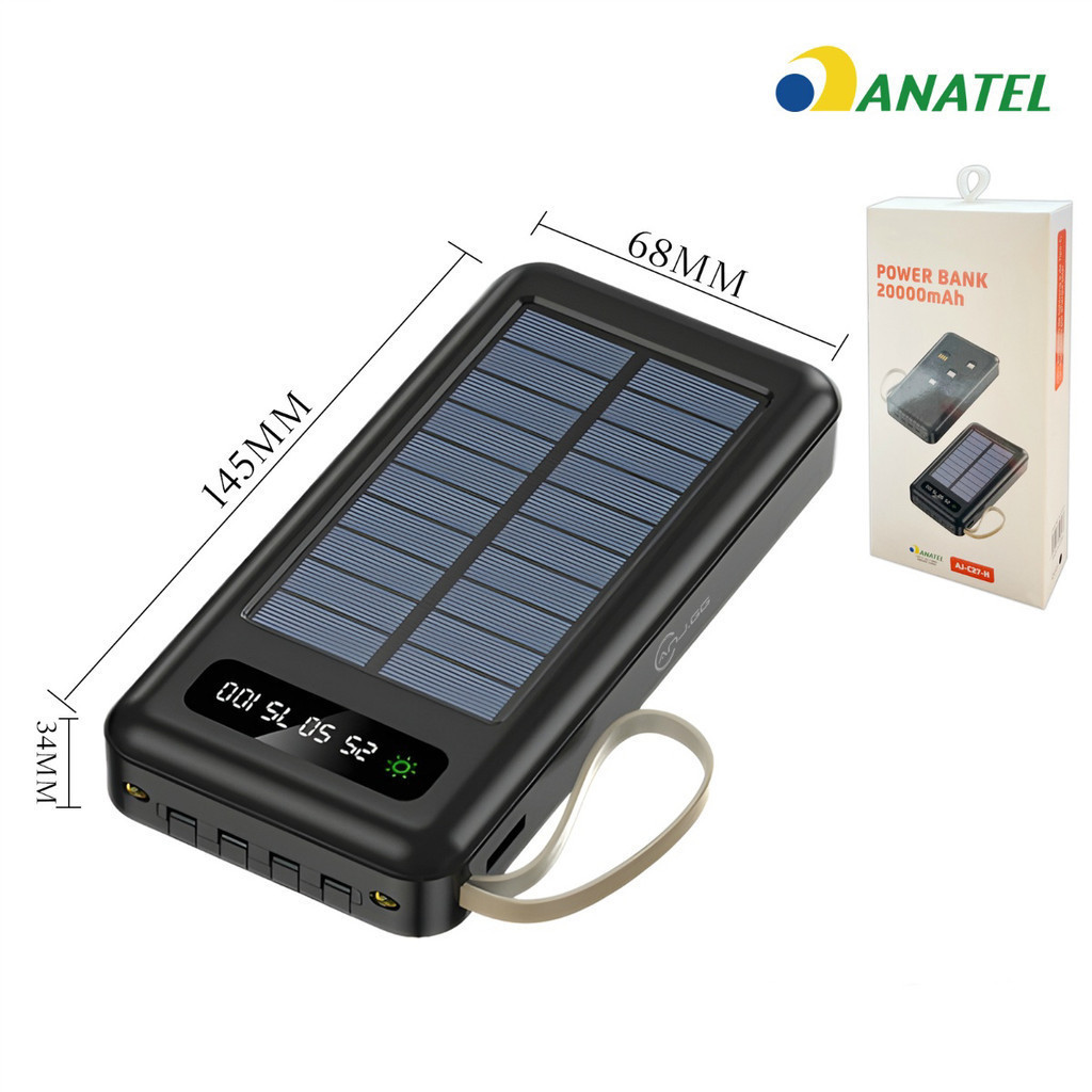 Power Bank Solar 20.000mAh 5 em 1