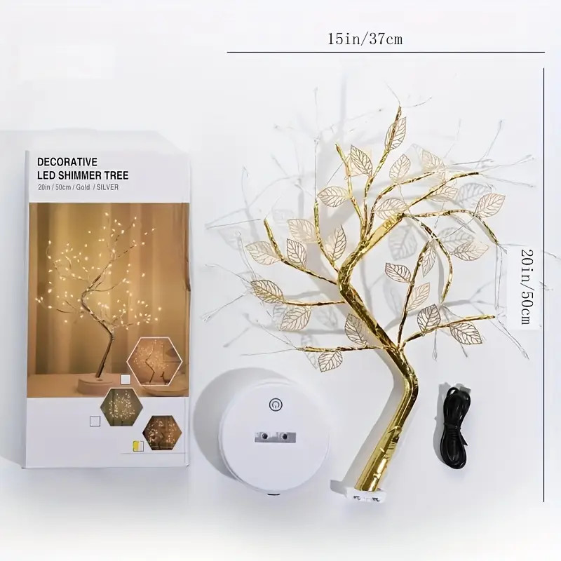 Luminaria Arvore LED Folhas Dourada para Casa Decoração do Quarto Iluminação de Mesa de Cabeceira