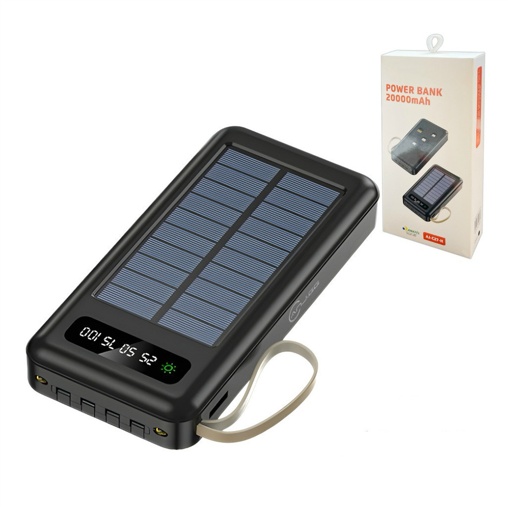 Carregador Portátil Power Bank Solar 20.000mah Com cabos 5 Em1 LED lanterna