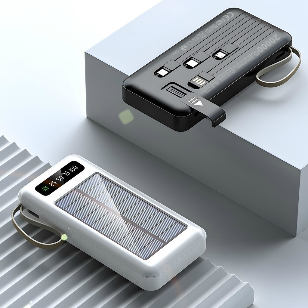 Carregador Portátil Power Bank Solar 20.000mah Com cabos 5 Em1 LED lanterna