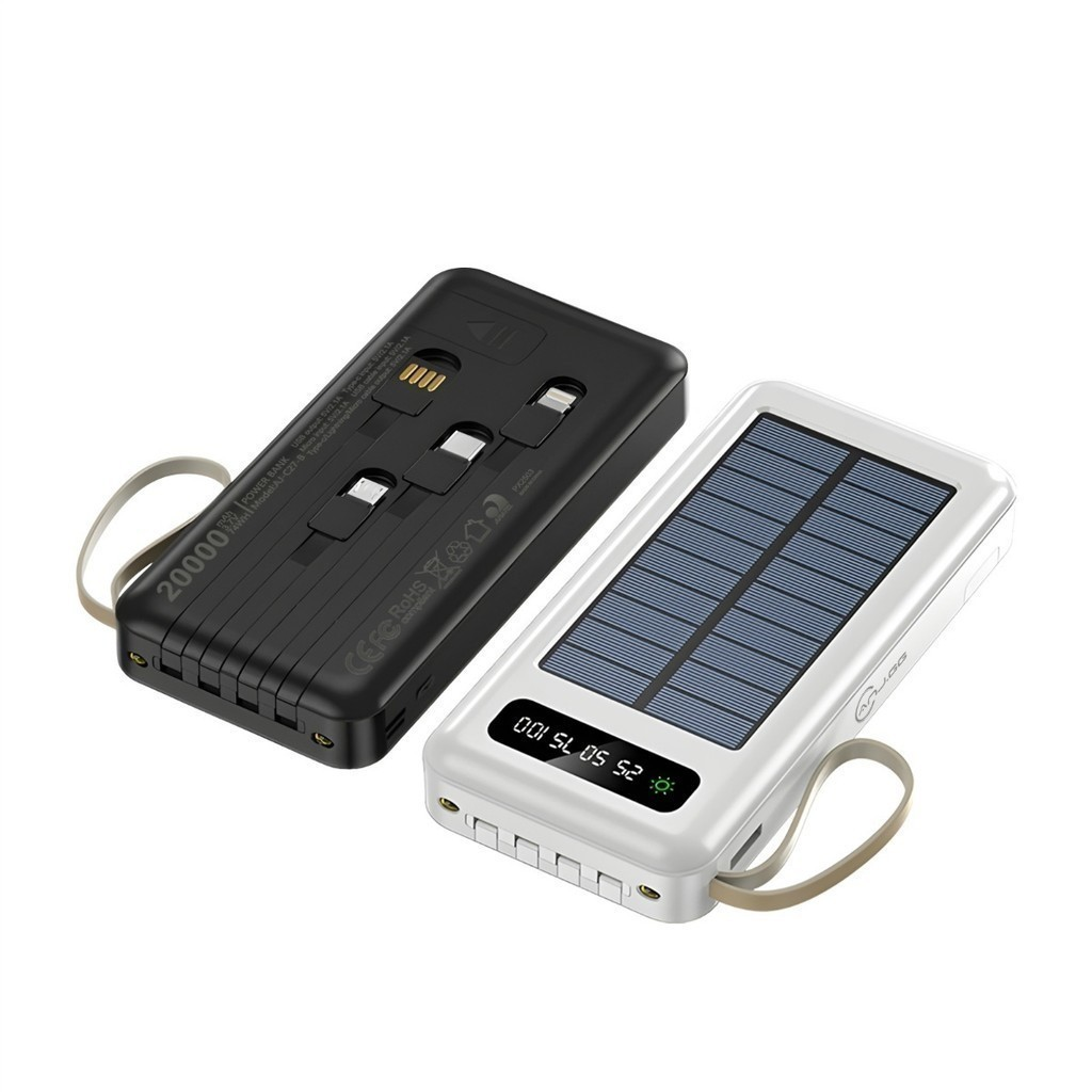 Carregador Portátil Power Bank Solar 20.000mah Com cabos 5 Em1 LED lanterna